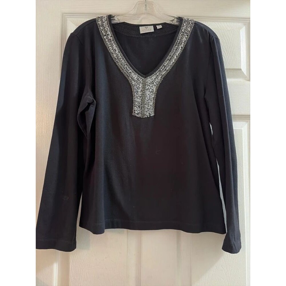 Chico’s Black embellished Top Sz 2